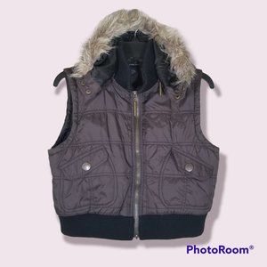 Calvin Klein Puffy Vest Jacket Removeable Faux Fur Lined Hood Size Large (14)